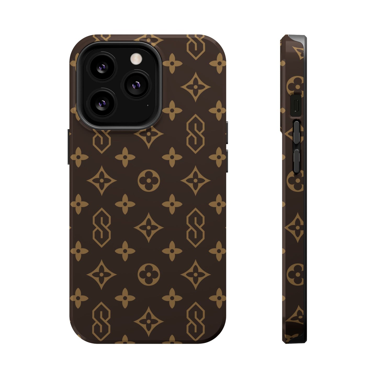 S Thing Faux Real Phone Case - Brown/Gold - Magnetic Impact-Resistant